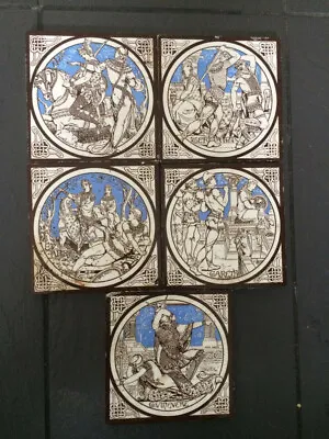 Rare Antique Minton Set Of 5 Tiles By John Moyr-Smith C1874. Good Condition. • £235
