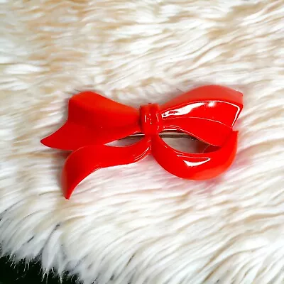 Vintage Large Red Plastic Bow Shape Barrette Long Hair Clip Made In France • $7.49