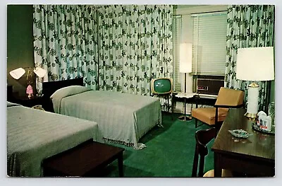 C1950s~MCM~Motel Hotel~Interior~Mid Centry Furniture~Albany New York~NY Postcard • $12