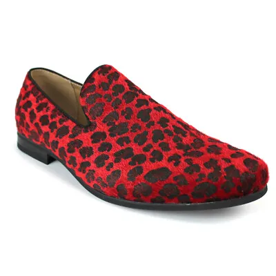 Men's RED Leopard Print Slip On  Modern Dress Shoes Loafers New Fashion ÃZARMAN  • $39.95