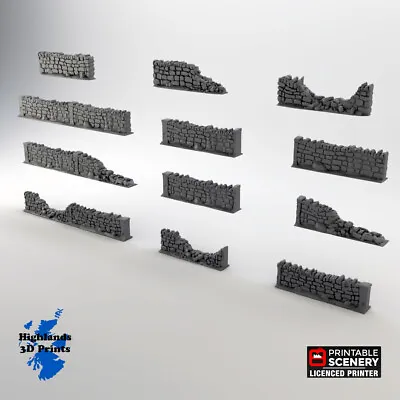 Straight Stone Walls 28/20/15/10 Scatter Terrain Tabletop Gaming DnD WW2 3DPrint • £18.69