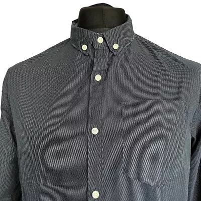 SUPERDRY Shirt Mens XL Long Sleeve Dark Blue Polka Dot • £13.95