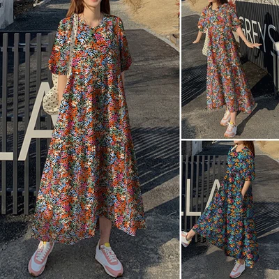 $27.16 • Buy ZANZEA Womens Short Sleeve Bohemian Casual Loose Party Vacation Swing Maxi Dress