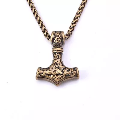 Viking Vintage Bronze Stainless Steel Thor Hammer Mjolnir Pendant Necklace • $7.99