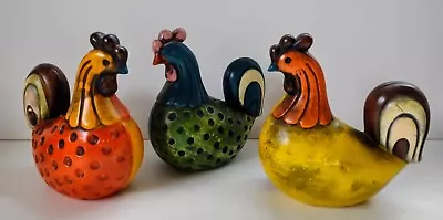 Vintage Ardco Painted Ceramic Rooster Figurines Rustic Farmhouse Decor Set Of 3 • $27.95