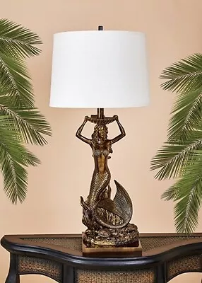  Mermaid Table Lamp Antique Bronze Finish With Gold Highlights 34  Tall • $219