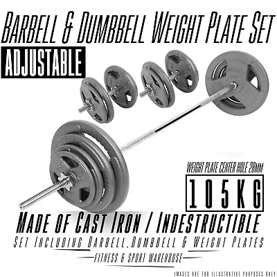 105KG Barbell Dumbbell Set Stanard Hammertone Weight Plate Adjustable Strength • $405.90