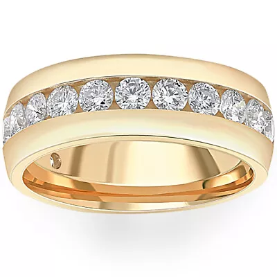 1 1/2 Ct Mens Lab Grown Diamond Wedding Ring Yellow Gold Anniversary Polish Band • $999.99