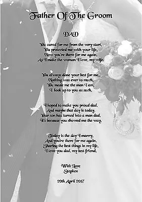 Wedding Day Thank You Gift Father Of The Groom Poem A5 Photo • £2.79