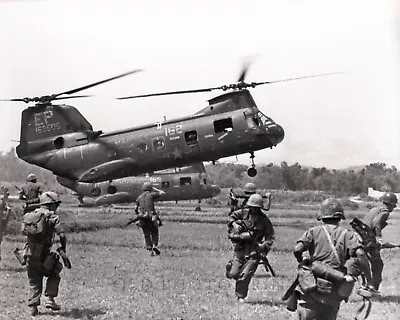 CH-46 Sea Knight Helicopter Photograph Marines Phu Bai South Vietnam 1966 8X10 • $7.99