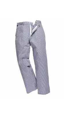 Portwest Men Greenwich Chefs Work Kitchen Trousers Blue White Check S884  • £7.50