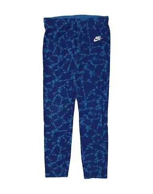 NIKE Girls Crazy Pattern Leggings 13-14 Years XL  Blue Geometric Cotton AF04 • £10.52