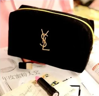 $24.42 • Buy YSL Yves Saint Laurent Beauty Black Velvet Cosmetic Makeup Trousse Bag NEW