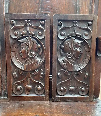 £175 • Buy Pair Of Antique Carved Wooden Panels Carvings Of Renaissance Figures Oak