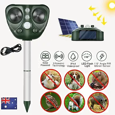 Ultrasonic Solar Repeller Animal Scarer Gardens Motion PIR Sensor Bird Chaser AU • $42.99