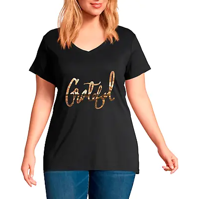 $5.99 • Buy Plus V Neck Short Sleeves Foil Graphic T-Shirt-Grateful