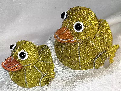 Set Of Two Beaded Wire Duck Figures Decoration Art • $42