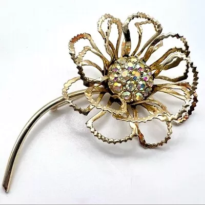 Vintage Sarah Coventry Flower Brooch Aurora Borealis Stunning Cocktail Statement • $12.60