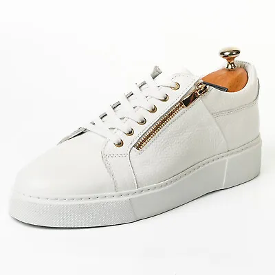 Lincoln - Genuine Leather Handmade Men's Daily White Sneakers Man White Shoe • $108.74
