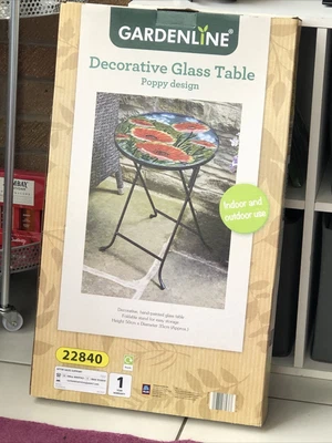 £23.95 • Buy Decorative Glass Hand Painted Small Garden Conservatory  Table   New