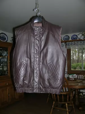 Eddie Bauer Mens Brown Leather Vest Goose Down Insulation Biker Style Medium • $49.99