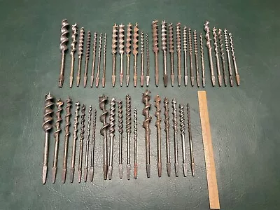 Lot Of 44 Assorted Vintage Auger Bits Hand Brace Drill Wood Bits ~ Rusty • $19.99