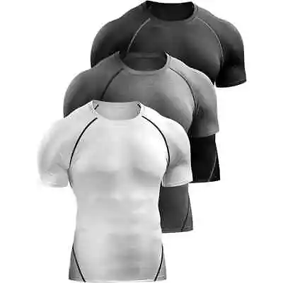 Compression Short Sleeve T Shirt Men Elastic Athletic Fitness Workout Running • $14.97