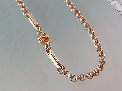 Antique Trombone Link & Ball Rose Rolled Gold Belcher Necklace 28  • £69.99