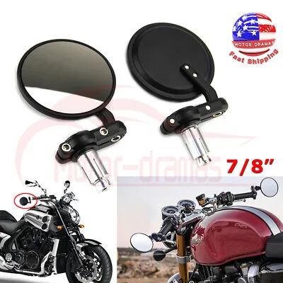 7/8  Black Motorcycle Round Handle Bar End Mirrors For Bobber Clubman Cafe Racer • $16.79