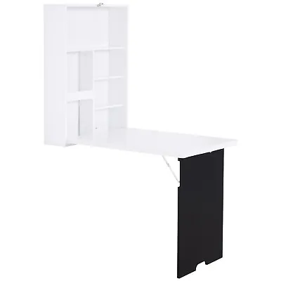 HOMCOM Multi-Functional Folding Wall-Mounted Drop-Leaf Table W/Chalkboard Shelf • £64.99