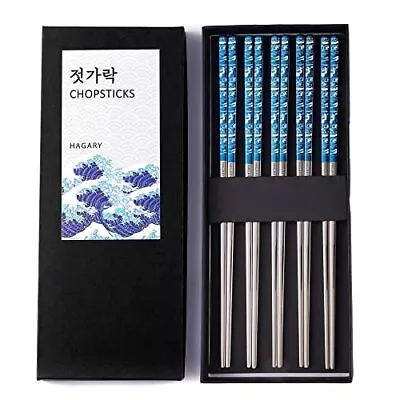 Blue Wave Chopsticks 5 Pairs Metal Chopsticks Reusable Designed In Korea Japanes • $32.76