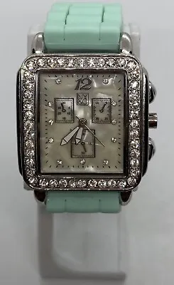 New NY&C Ladies Watch Iced MOP Rectangle DIAL Fresh Battery Mint Green Strap • $11.90