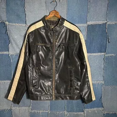 Vintage Arizona Biker Leather Cafe Racer Jacket Patina Black Size Medium Relaxed • $35