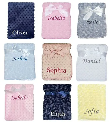 £13.95 • Buy Baby Girl Boy Personalised Blanket Embroidered Name Grey Pink Blue White Yellow