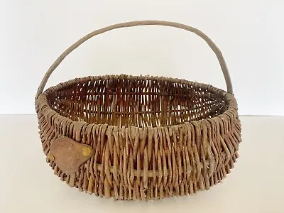 Vintage Woven Wicker Buttocks Egg Gathering Basket Primitive Farmhouse Italy • $35.99