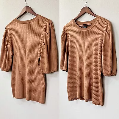 NEW City Chic Sweet Rib Top Women's Plus Size 18 Caramel Tan Puff Sleeves $79 • $46.14