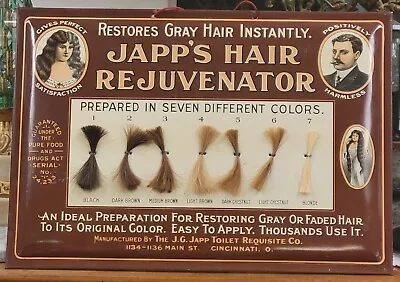 Japp's Country Store Display Tin Advertising Sign Hair Rejuvenator Circa 1920 • £574.26