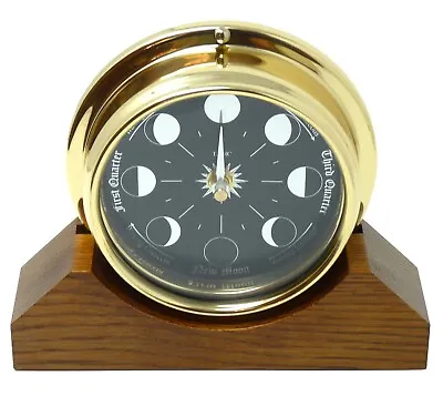 Prestige Brass Moon Phase Clock Mounted On A Dark Oak Mantle Mount • £209.90