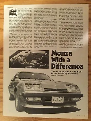 MONZA #14 Article 1977 Chevy Monza 262 Ci V-8 By Racemark 3 Page Jan 1977 • $12.49