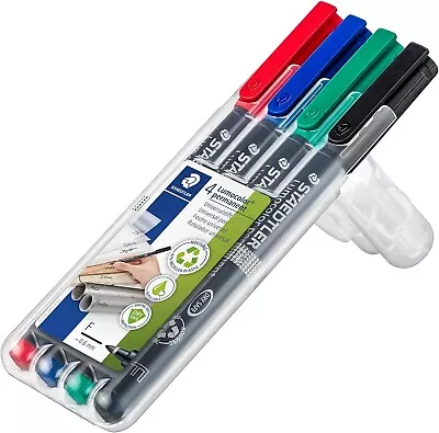 STAEDTLER LUMOCOLOR OHP FINE TIP PERMANENT PENS Black Blue Green And Red • £7.87