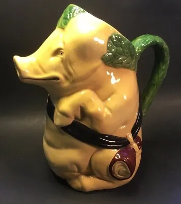Antique French Majolica Figural Pig Pitcher With Ham Orchies  C. 1890s • $399