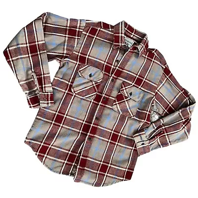 Retro Five Brother Red Tan Blue Flannel Shirt Men Medium 15 Cotton Made USA • $24