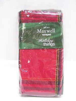 4 Fabric Cloth Dinner Napkins MAXWELL 17  X 17  Christmas Holiday Things Plaid   • $12.99