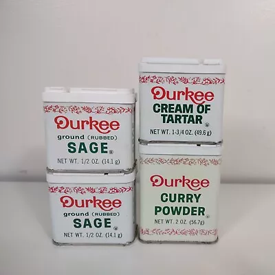 Vintage Durkee Spice Tins Full Rubbed Sage Cream Of Tartar Curry Powder • $20