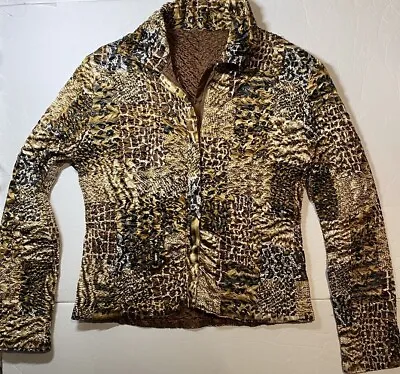 UBU Crepe Crinkle REVERSIBLE Animal Print Jacket Contrast Collar & Sleeves M • $14