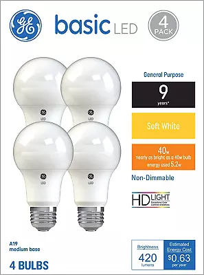 GE Basic LED Light Bulbs 40 Watt Eqv Soft White A19 Standard Bulbs (4 Pack) • $12.59