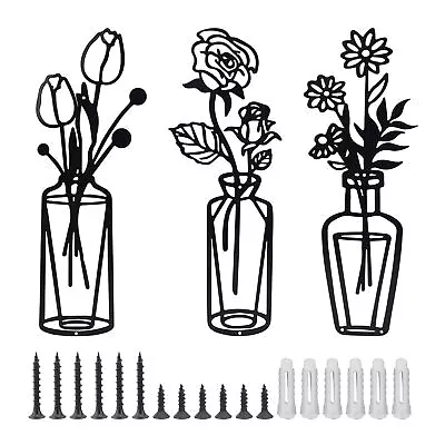 3 Pcs Metal Flowers Wall DecorMinimalist Vase Wall Art Multiple Floral Metal... • $12.35