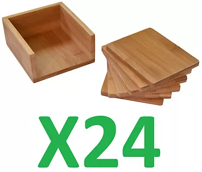 24 Sets - Bulk Case Lot - Bamboo Drink Coaster Set - Crafting Engraving Crafts • $95.43