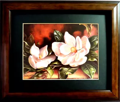 Magnolia Flower Picture Floral Still Life Peggy Sibley Matted Framed 8x10 • $35.95