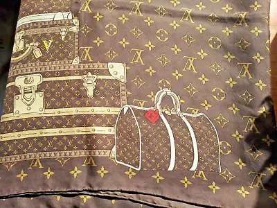 LOUIS VUITTON SQUARE Large SILK Scarf Brown Monogram Bags Rare Vintage • £179.99